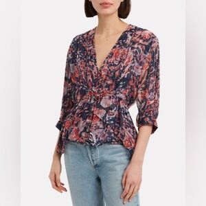 IRO Womens Size 38 (US Size 6) Saola Floral Blouse Metallic 3/4 Sleeve Shirt Top